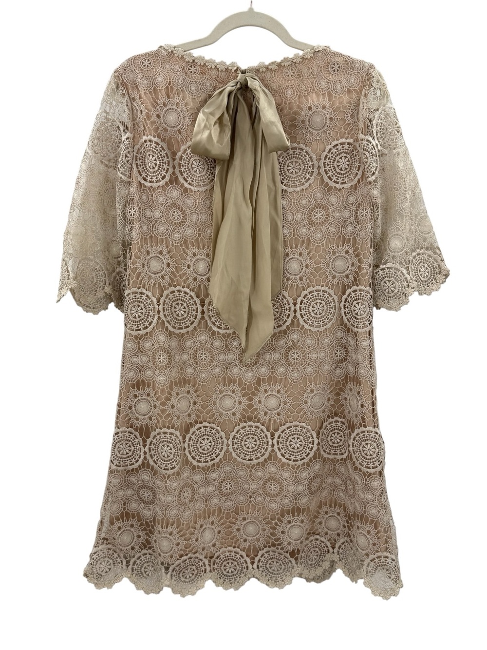 VA ET VIENT Romantic Parisian Lace Shift Dress Silk Bow Back Quiet Luxury, 10 - Picture 3 of 13